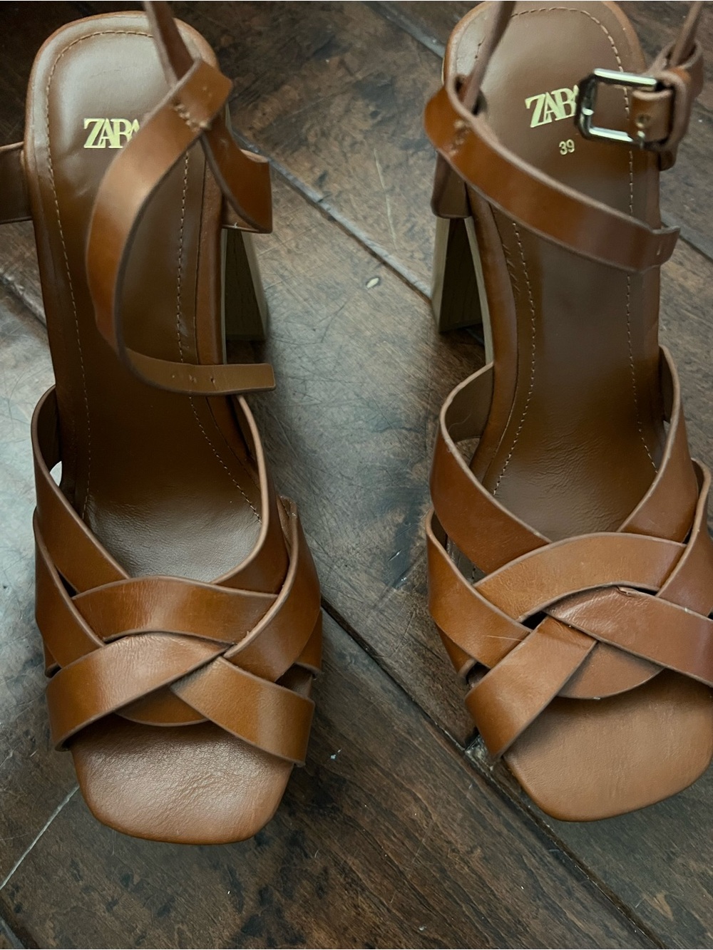 Zara Brown Strappy Block Heel Sandals Women’s EU 39 US 8.5
